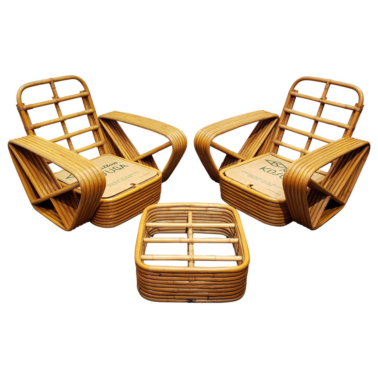 Pair of Paul Frankl Style Vintage Rattan Armchairs and Ottoman For Sale ...