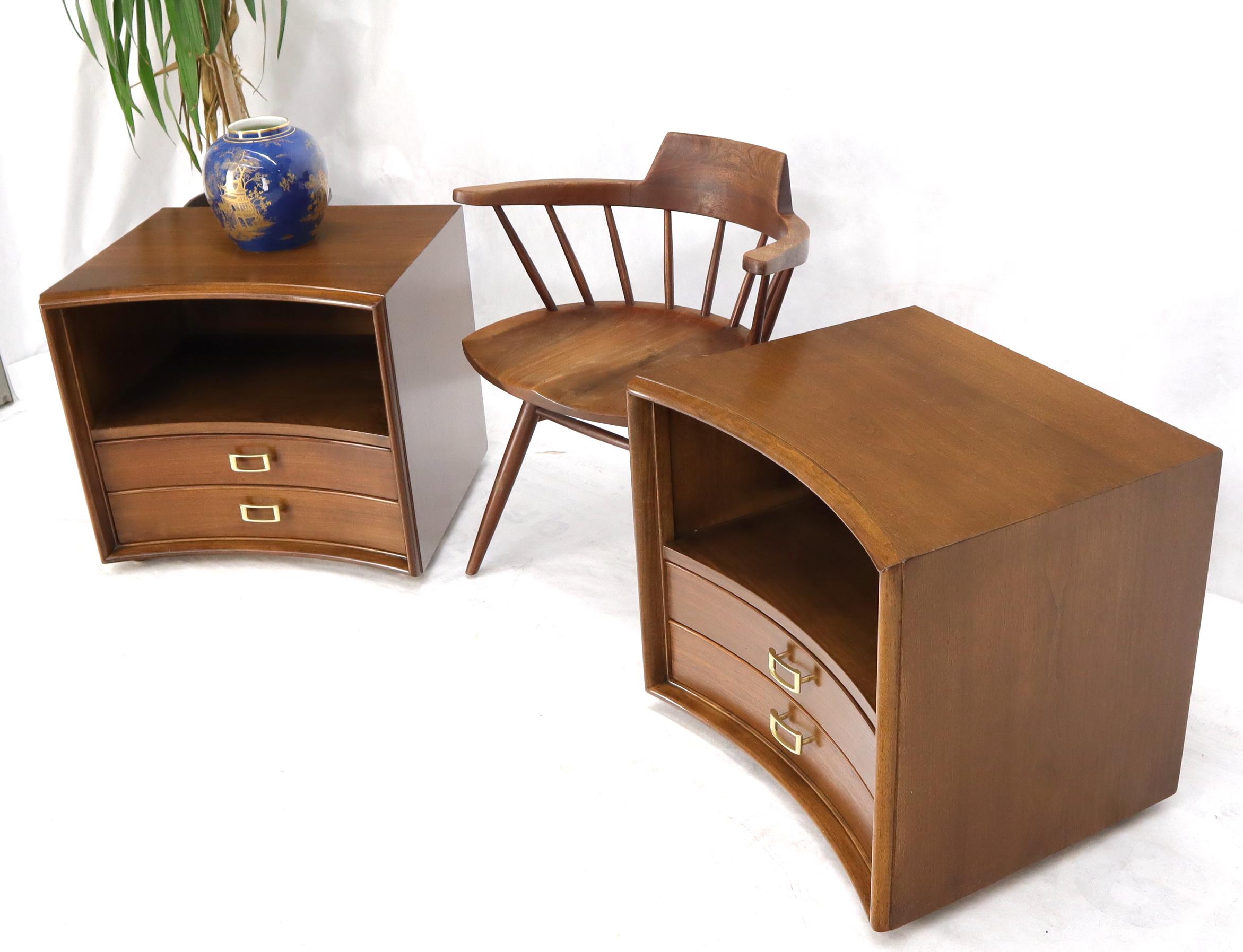 American Pair of Paul Frankl Walnut Nightstands for Johnson Furniture Solid Brass Pulls For Sale