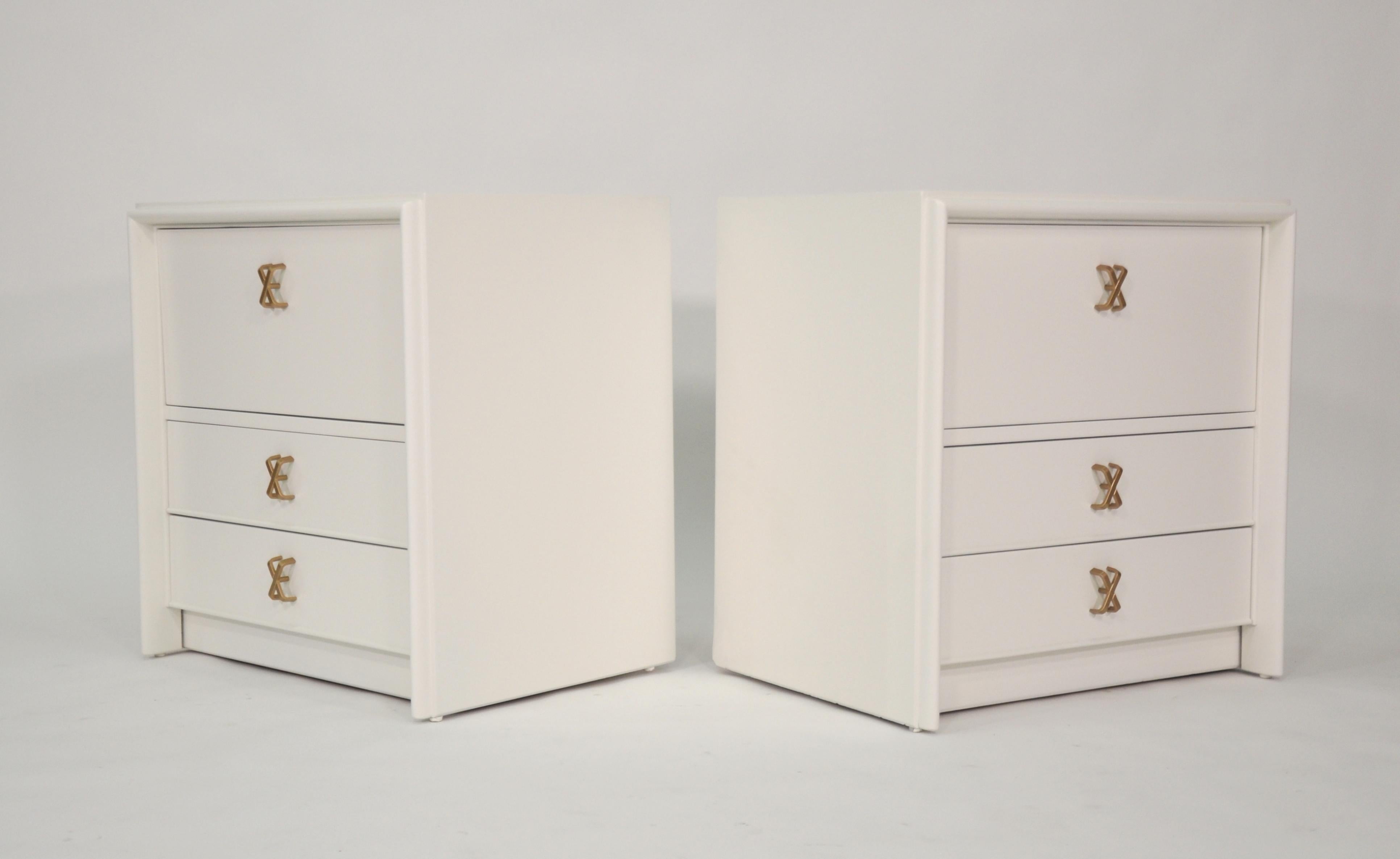 Pair of Paul Frankl White Lacquered Nightstands or Side Tables 1