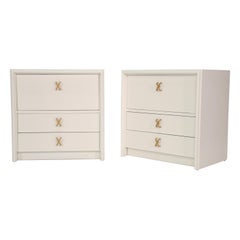 Pair of Paul Frankl White Lacquered Nightstands or Side Tables