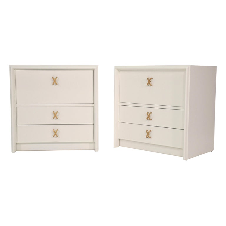 Pair of Paul Frankl White Lacquered Nightstands or Side Tables