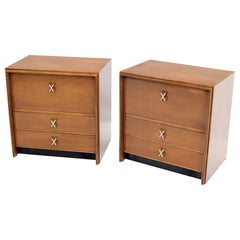 Pair of Paul Frankl "X" Pulls Drop Fronts Nightstands End Tables