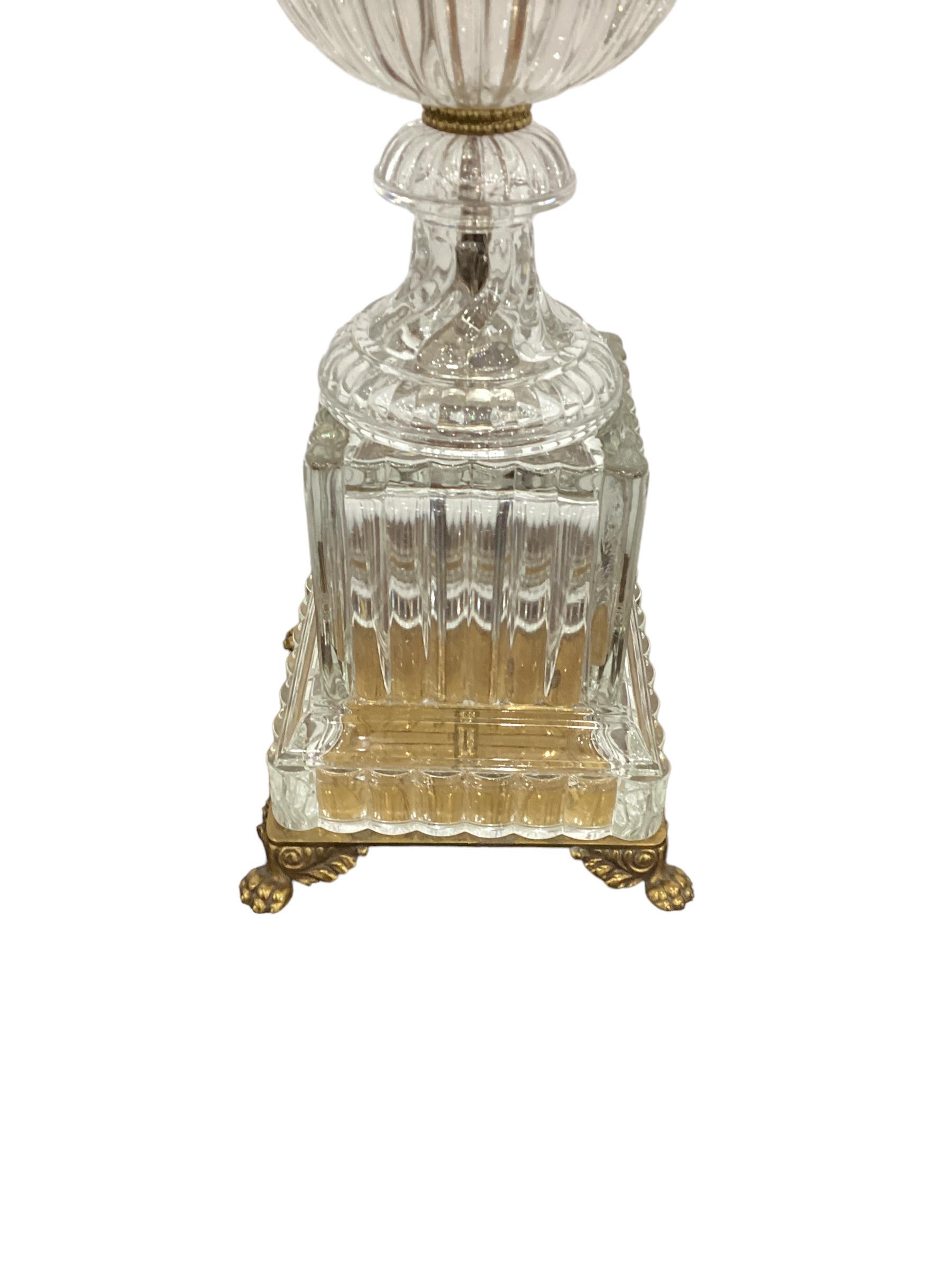 Neoclassical Pair of Paul Hanson Baccarat Style Swirled Urn Glass Lamps