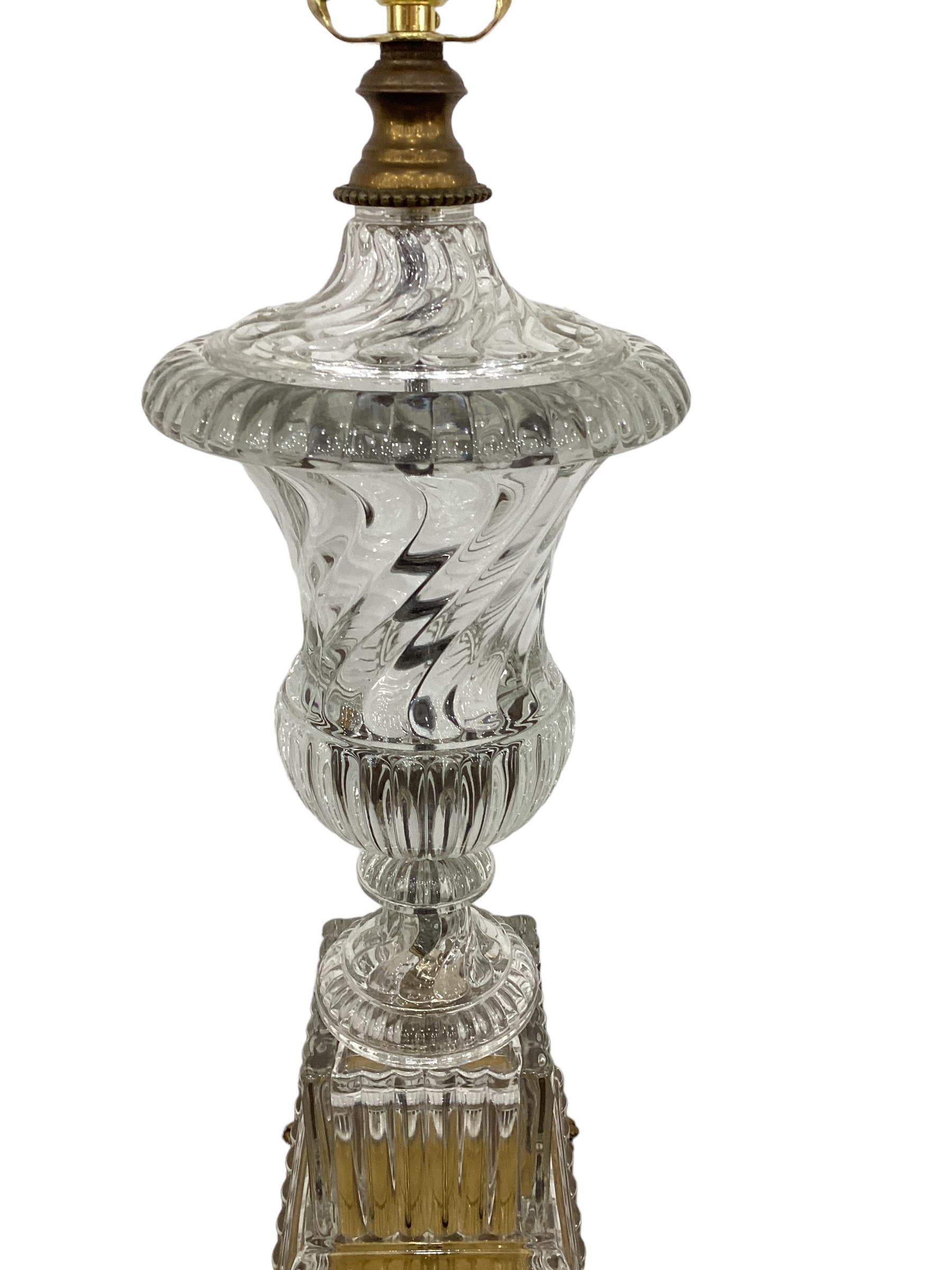 Mid-20th Century Pair of Paul Hanson Baccarat Style Swirled Urn Glass Lamps