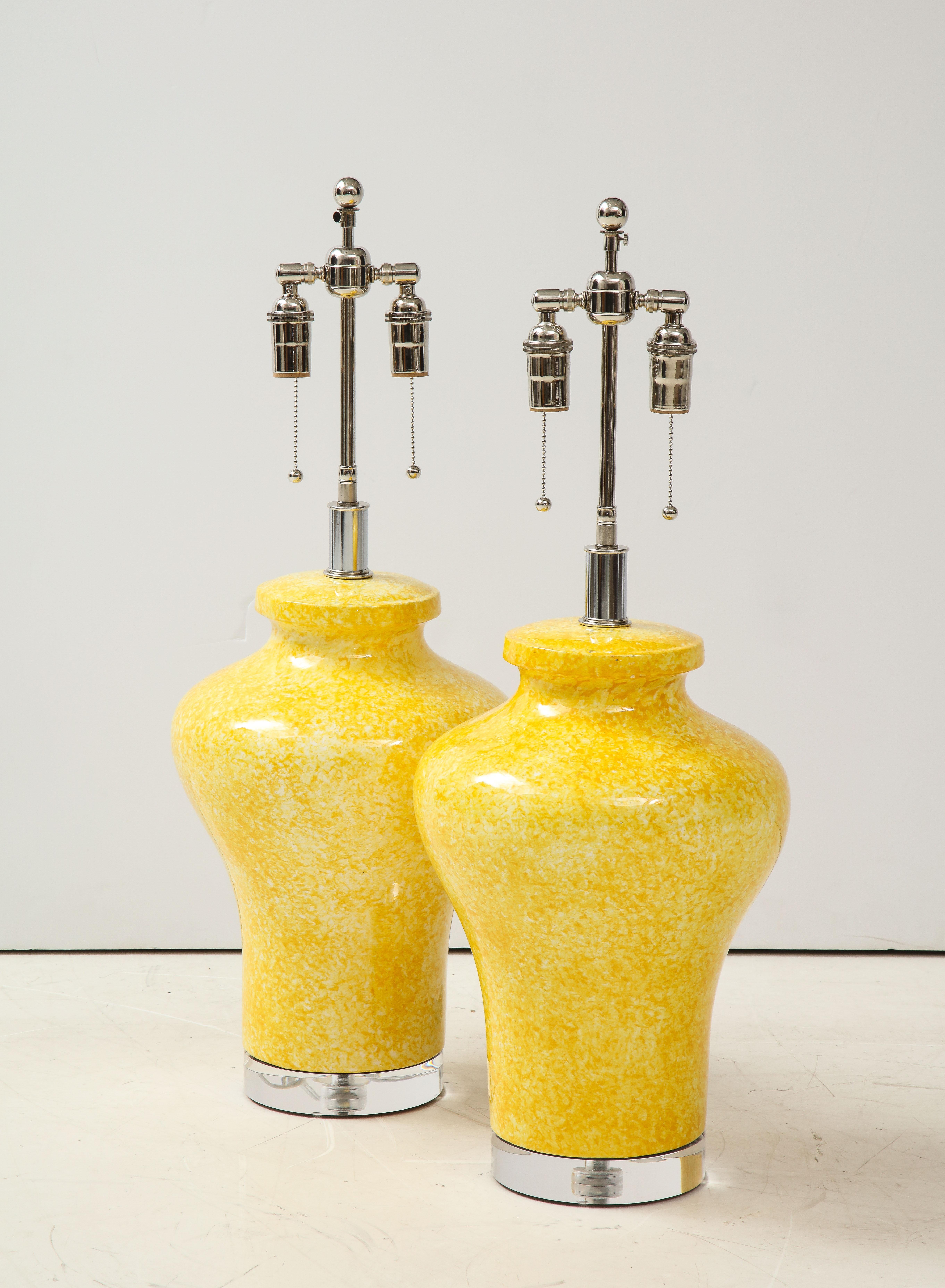 Mid-Century Modern Pair of Paul Hanson Canary Yellow Glazed ceramic Lamps