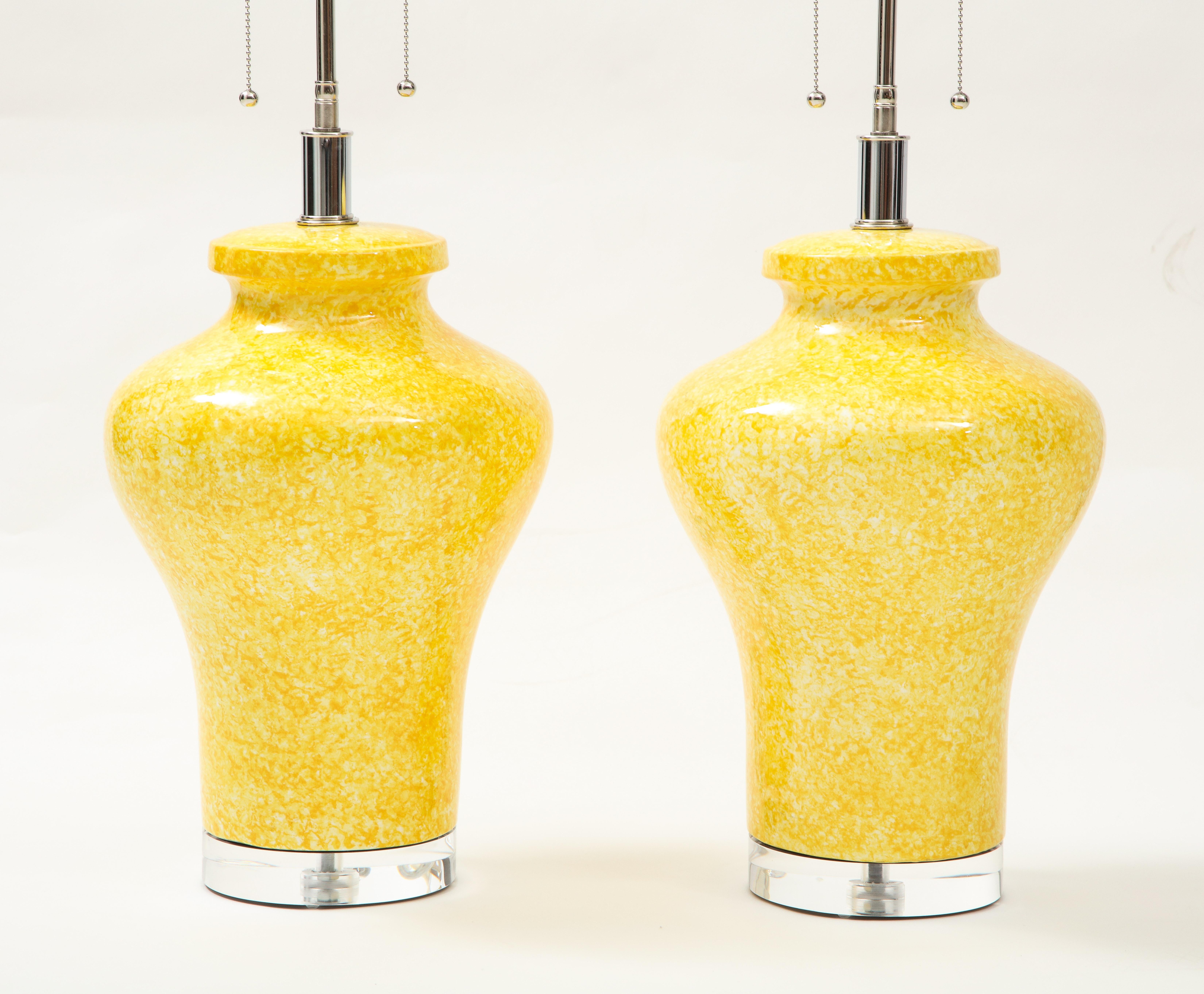 American Pair of Paul Hanson Canary Yellow Glazed ceramic Lamps