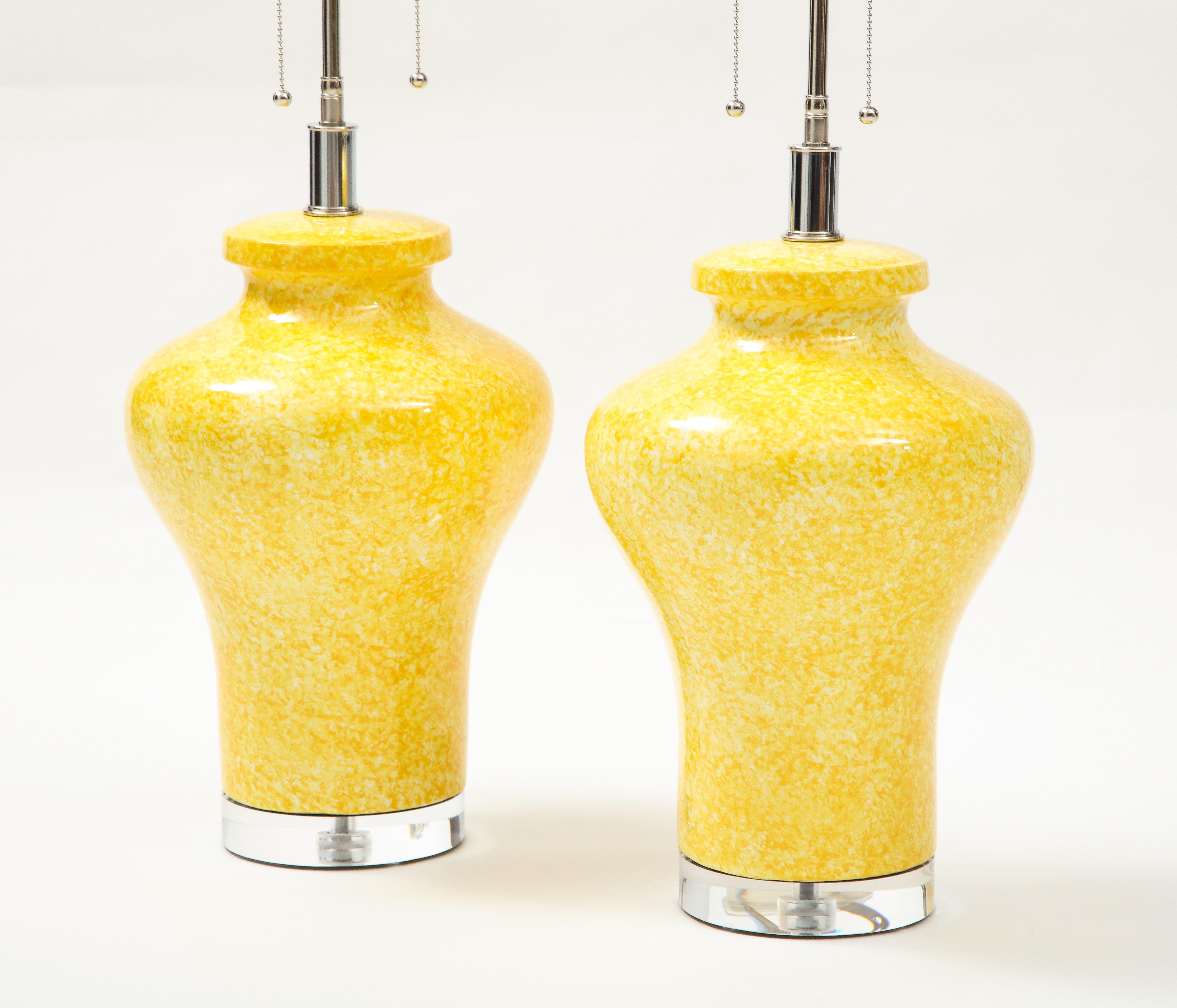 Pair of Paul Hanson Canary Yellow Glazed ceramic Lamps In Good Condition In New York, NY