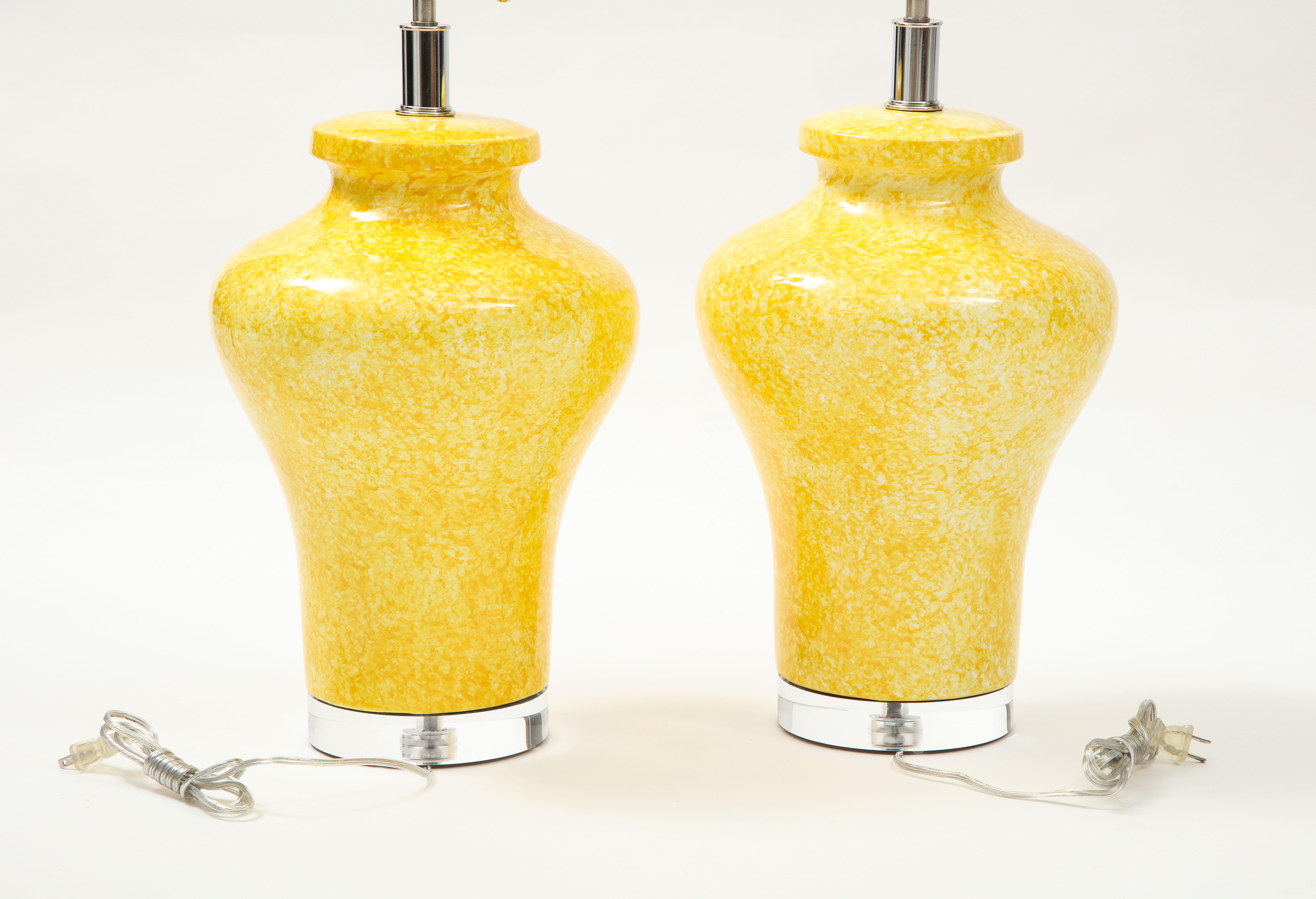 Pair of Paul Hanson Canary Yellow Glazed ceramic Lamps 1