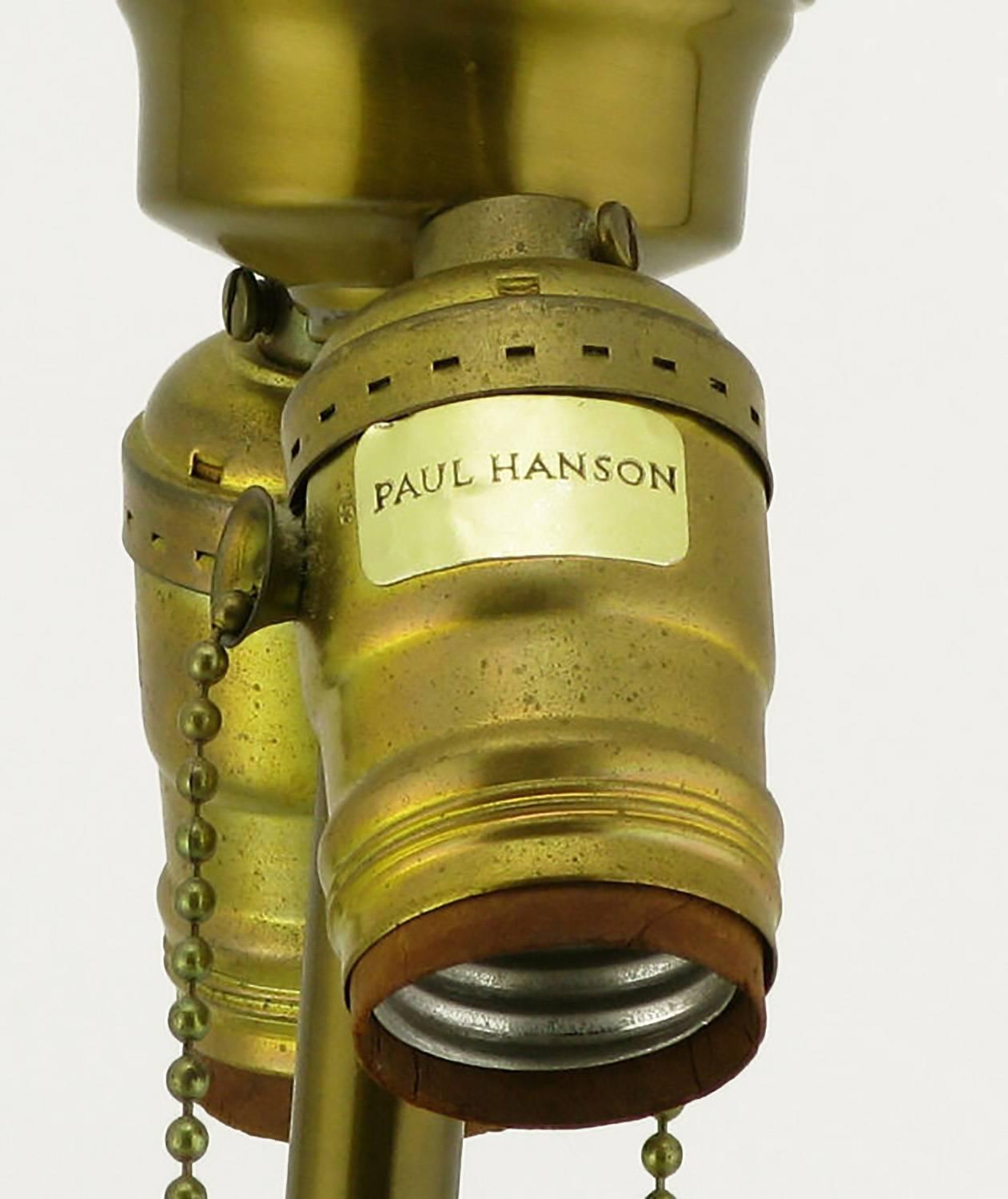 Paire de lampes de table en céramique jaune de Paul Hanson avec fleurs de cerisier peintes à la main 2