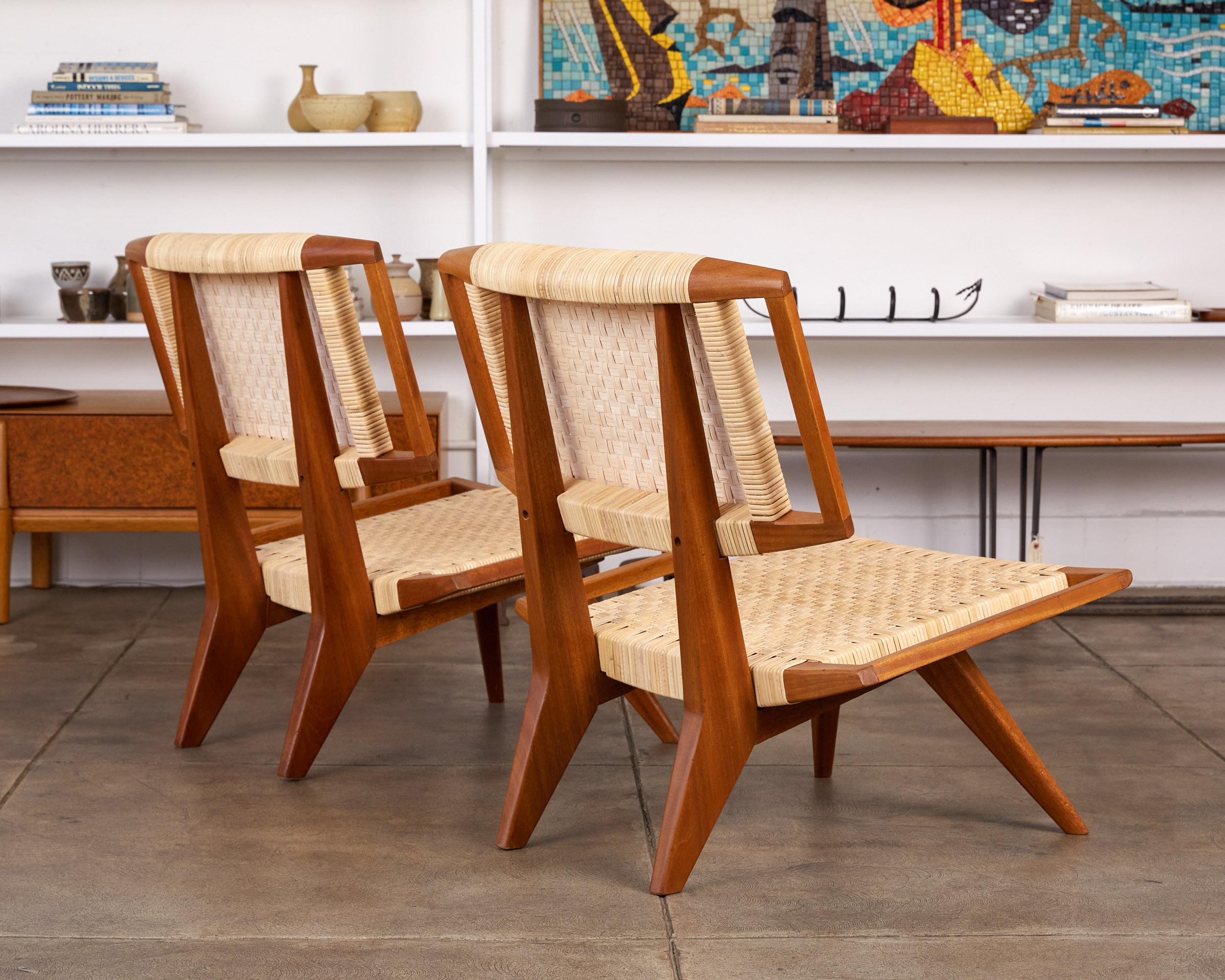 Mid-Century Modern Pair of Paul Laszlo Cane Lounge Chairs