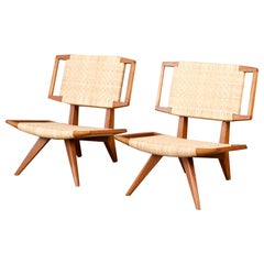 Retro Pair of Paul Laszlo Cane Lounge Chairs