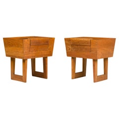 Pair of Paul Laszlo for Brown Saltman Mid-Century Wooden Trapezoidal Nightstands