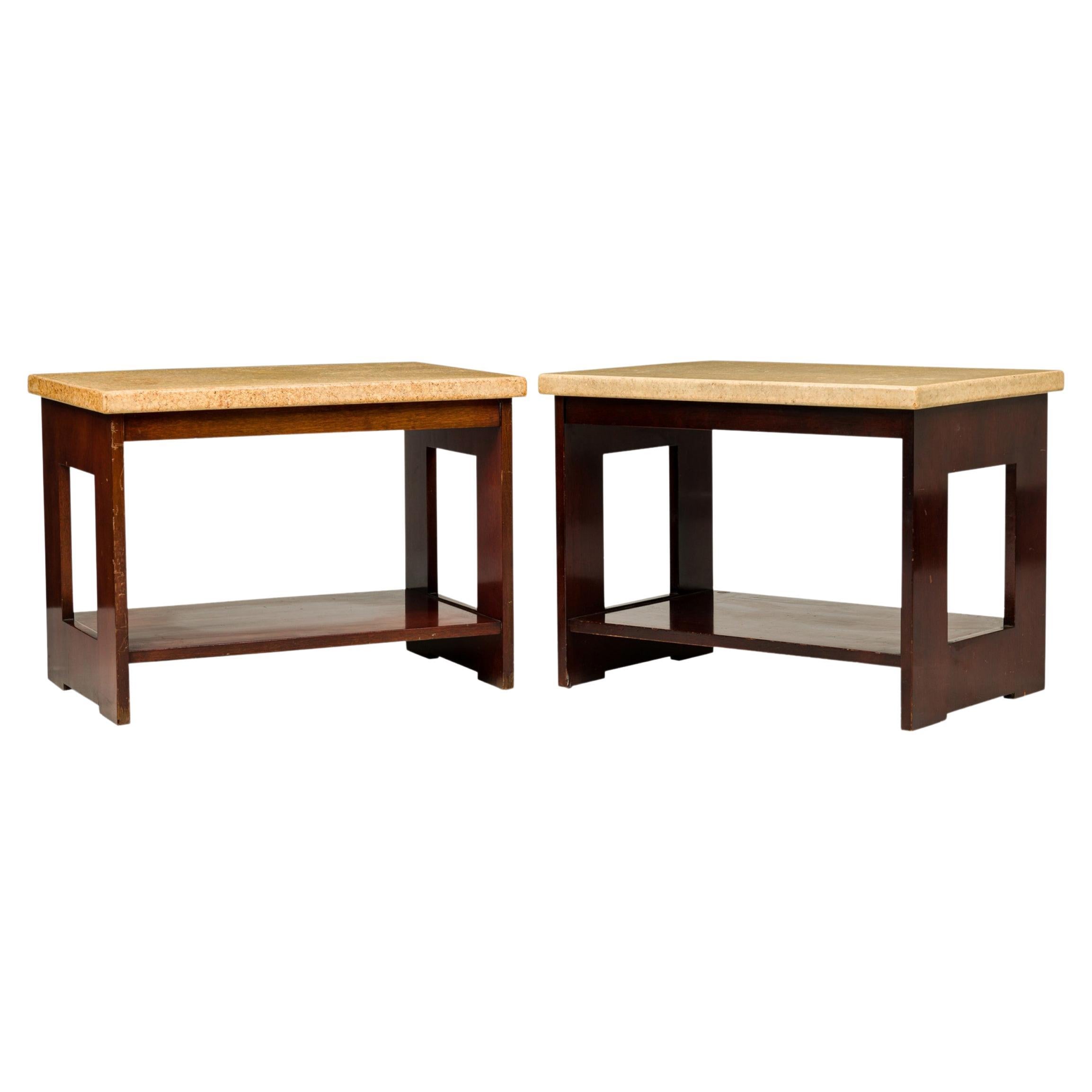 Pair of Paul Laszlo for Johnson Furniture Company Mahogany and Cork End / Side T