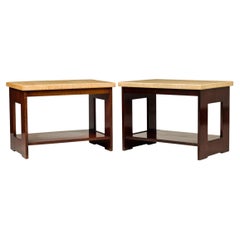 Pair of Paul Laszlo for Johnson Furniture Company Mahogany and Cork End / Side T