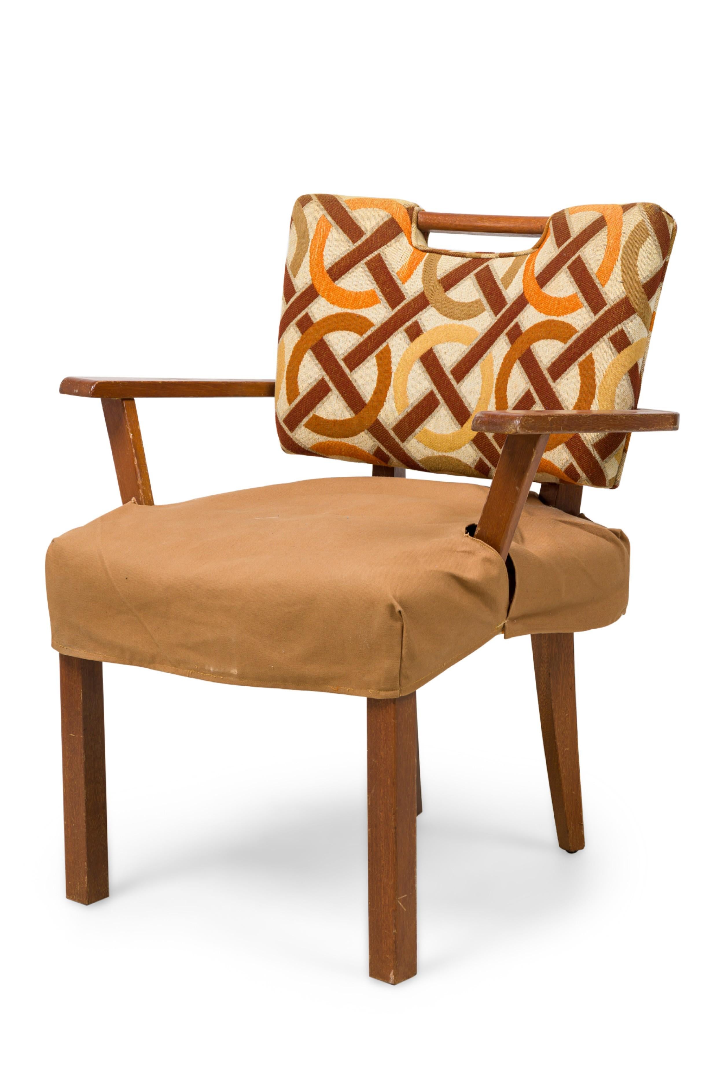 Mid-Century Modern Pair of Paul Laszlo Mid-Century American Geometric Upholstered Armchairs For Sale