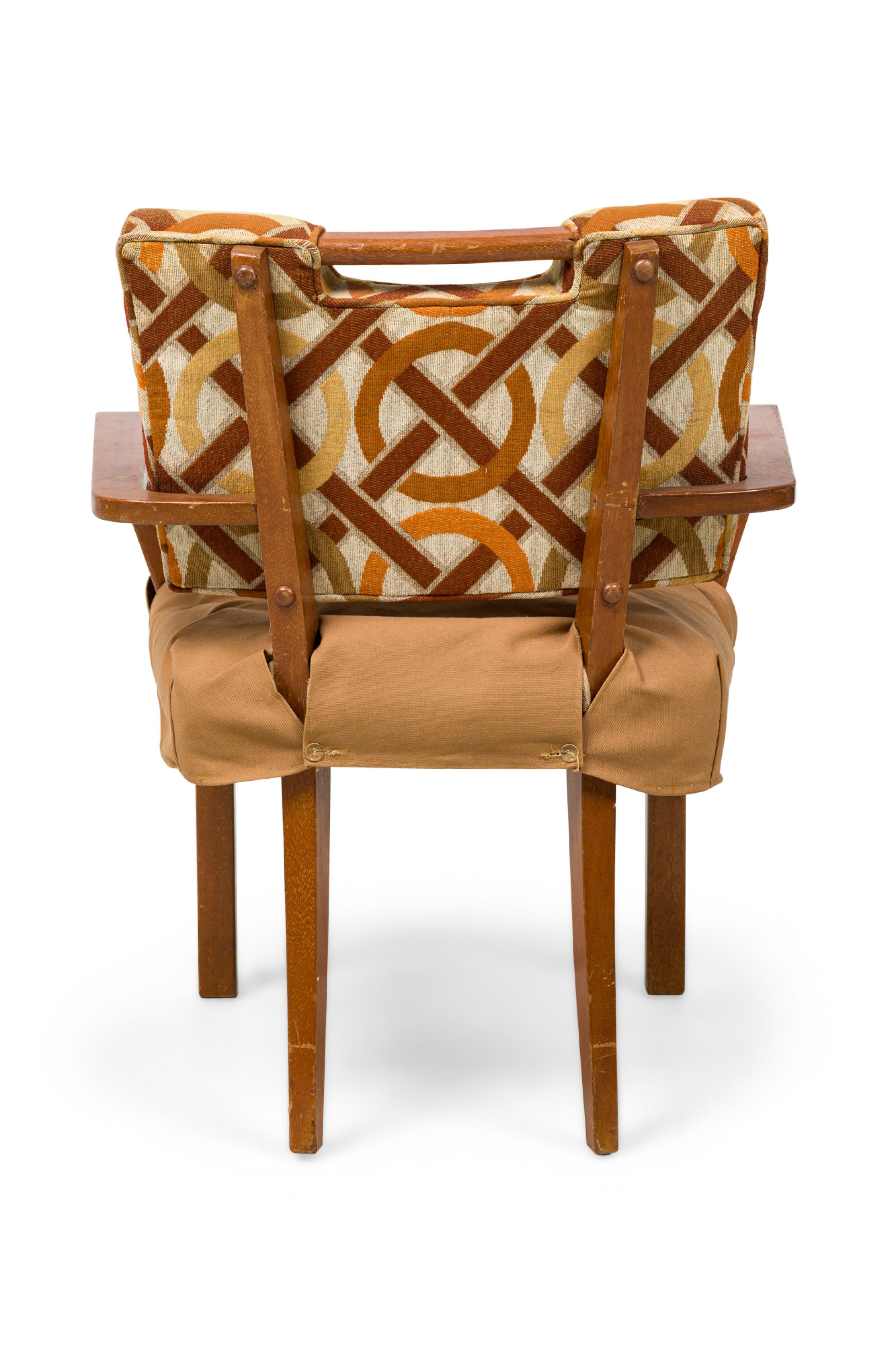 Fabric Pair of Paul Laszlo Mid-Century American Geometric Upholstered Armchairs For Sale