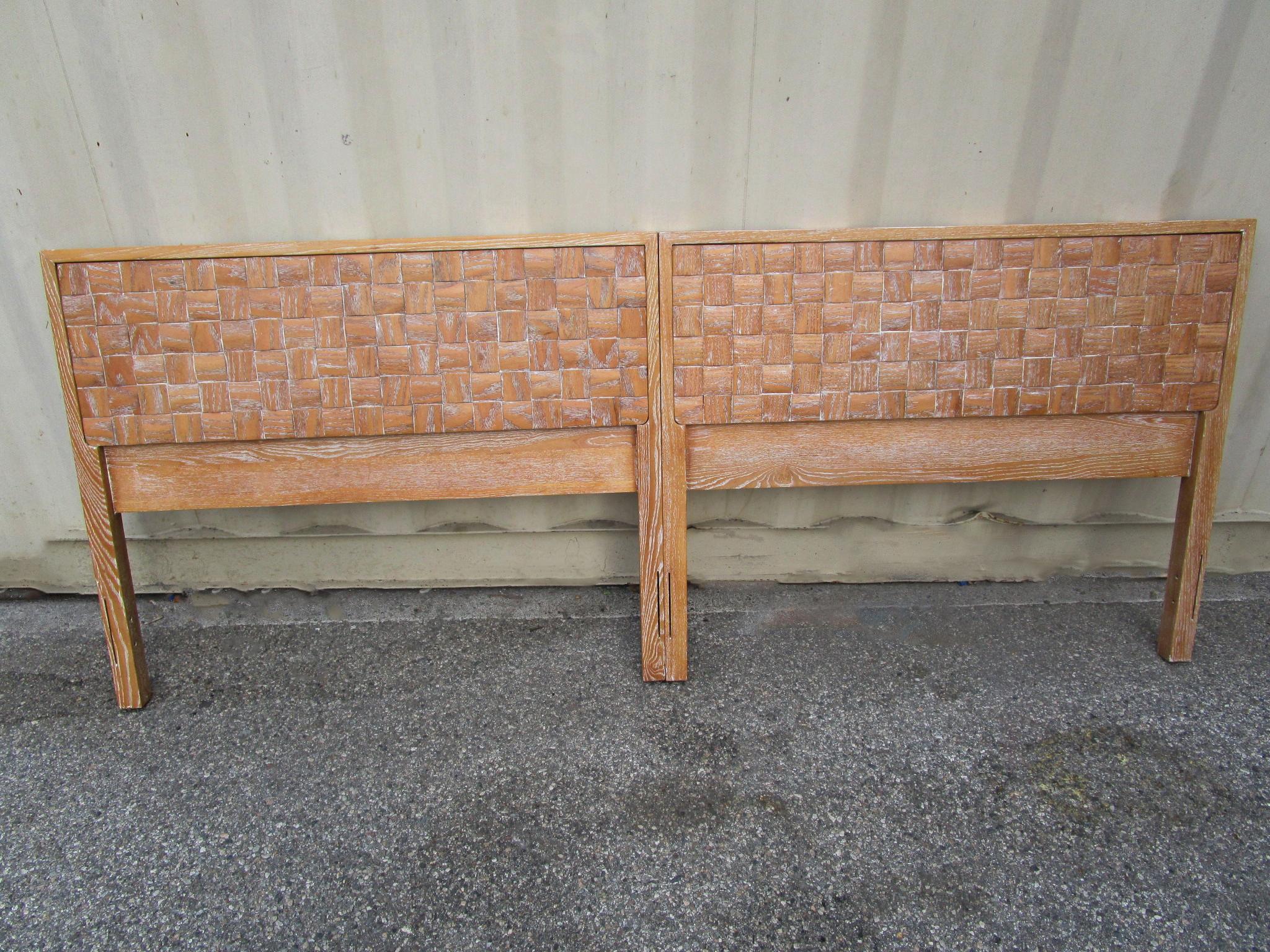 Mid-Century Modern Pair of Paul Laszlo Woven Basket Twin Headboards for Brown Saltman