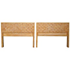 Pair of Paul Laszlo Woven Basket Twin Headboards for Brown Saltman