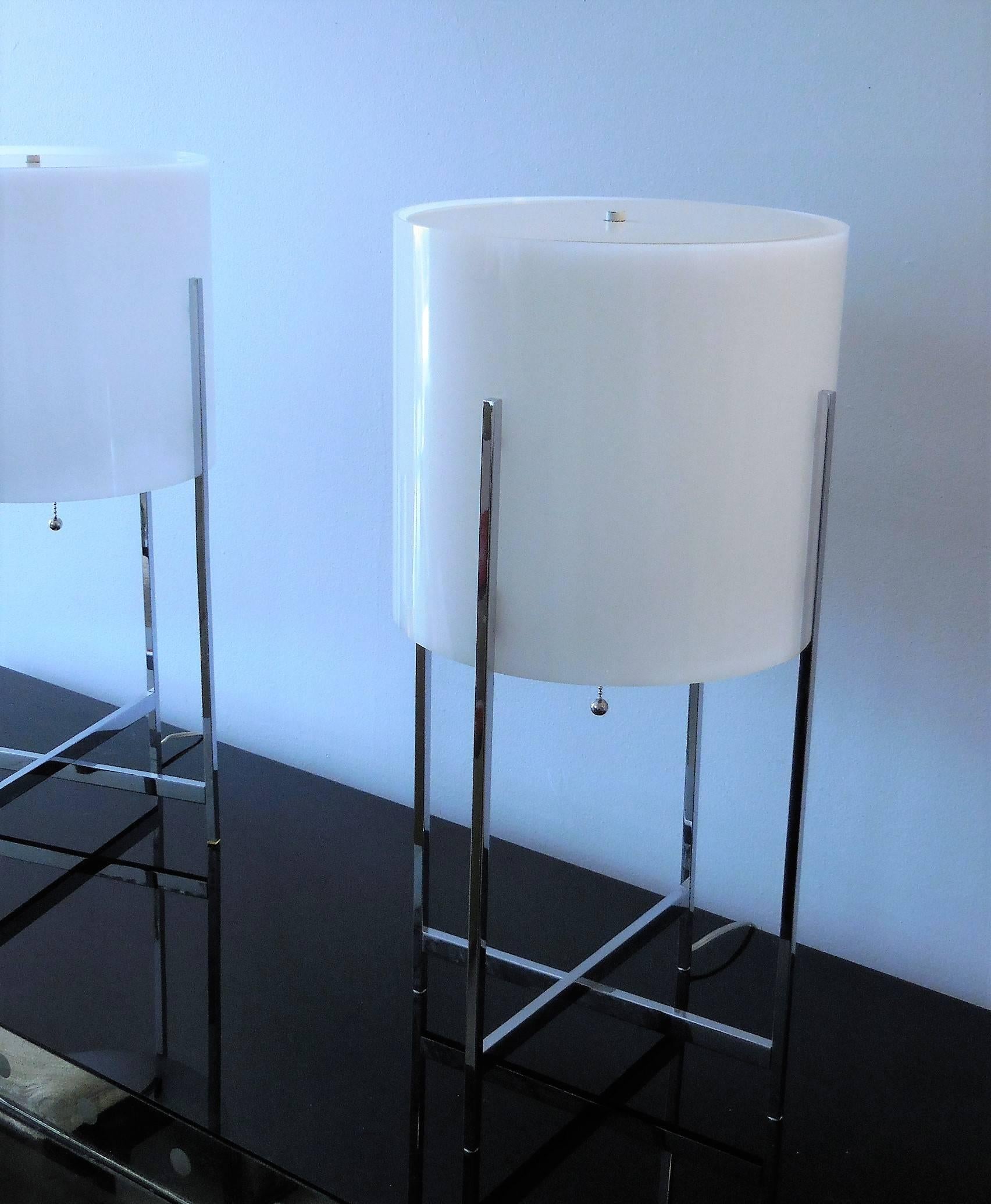 English Pair of Paul Mayen for Habitat Chrome and Lucite Table Lamps, 1970s
