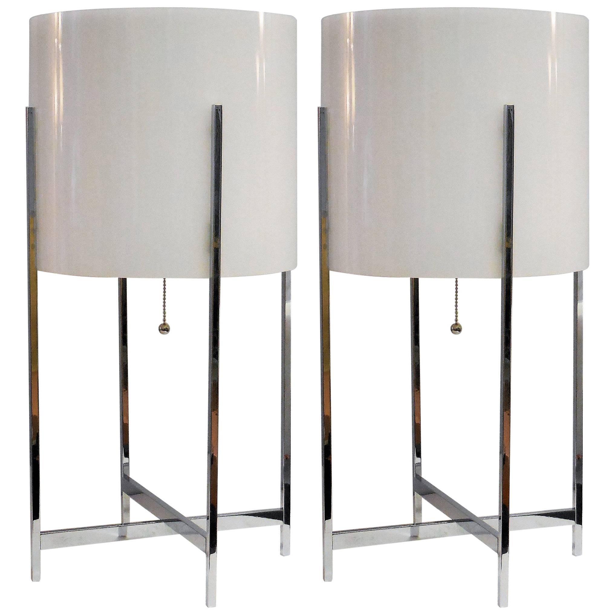 Pair of Paul Mayen for Habitat Chrome and Lucite Table Lamps, 1970s