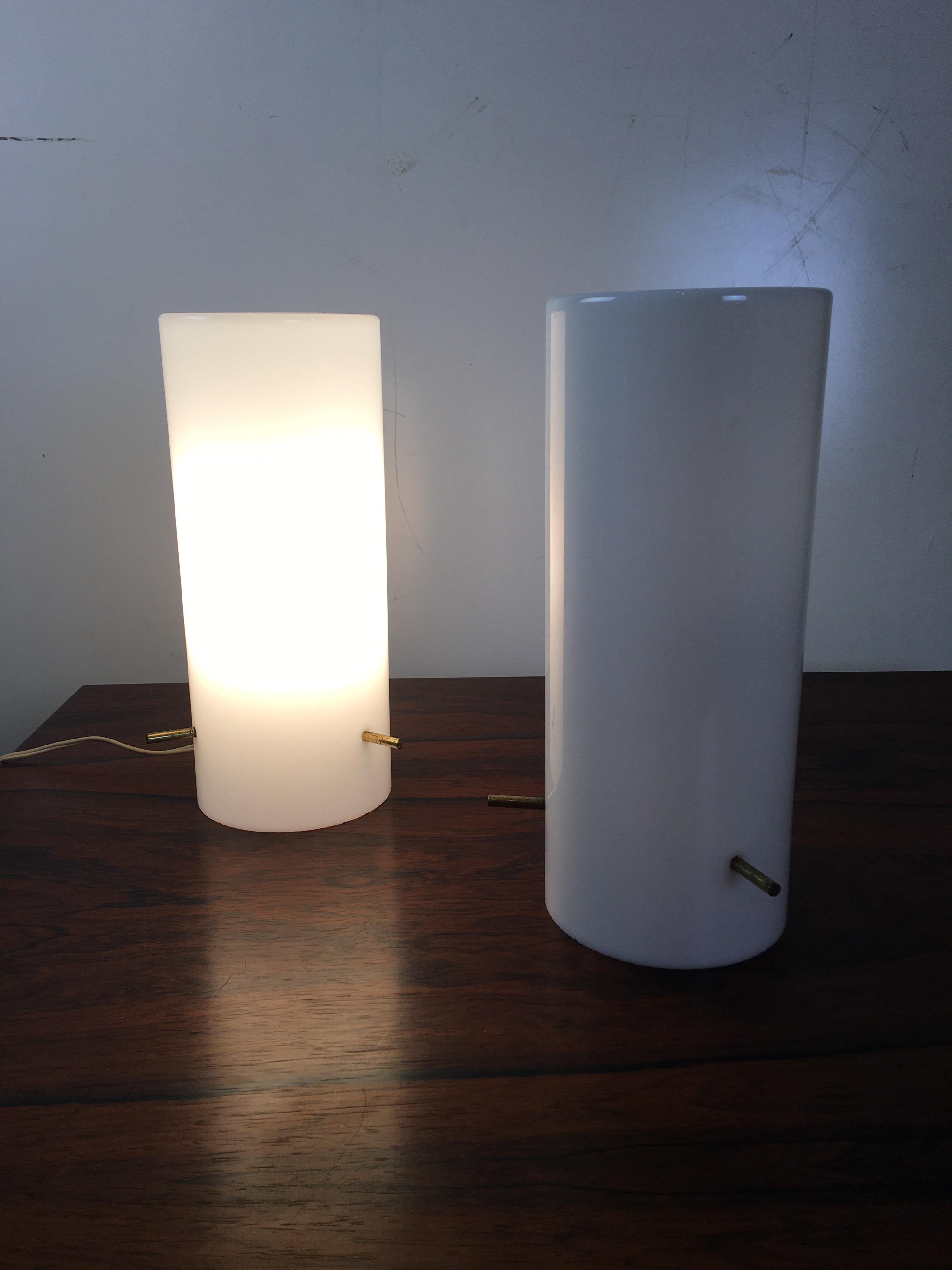 Mid-Century Modern Pair of Paul Mayen for Habitat Frosted Glass Tube Lamps