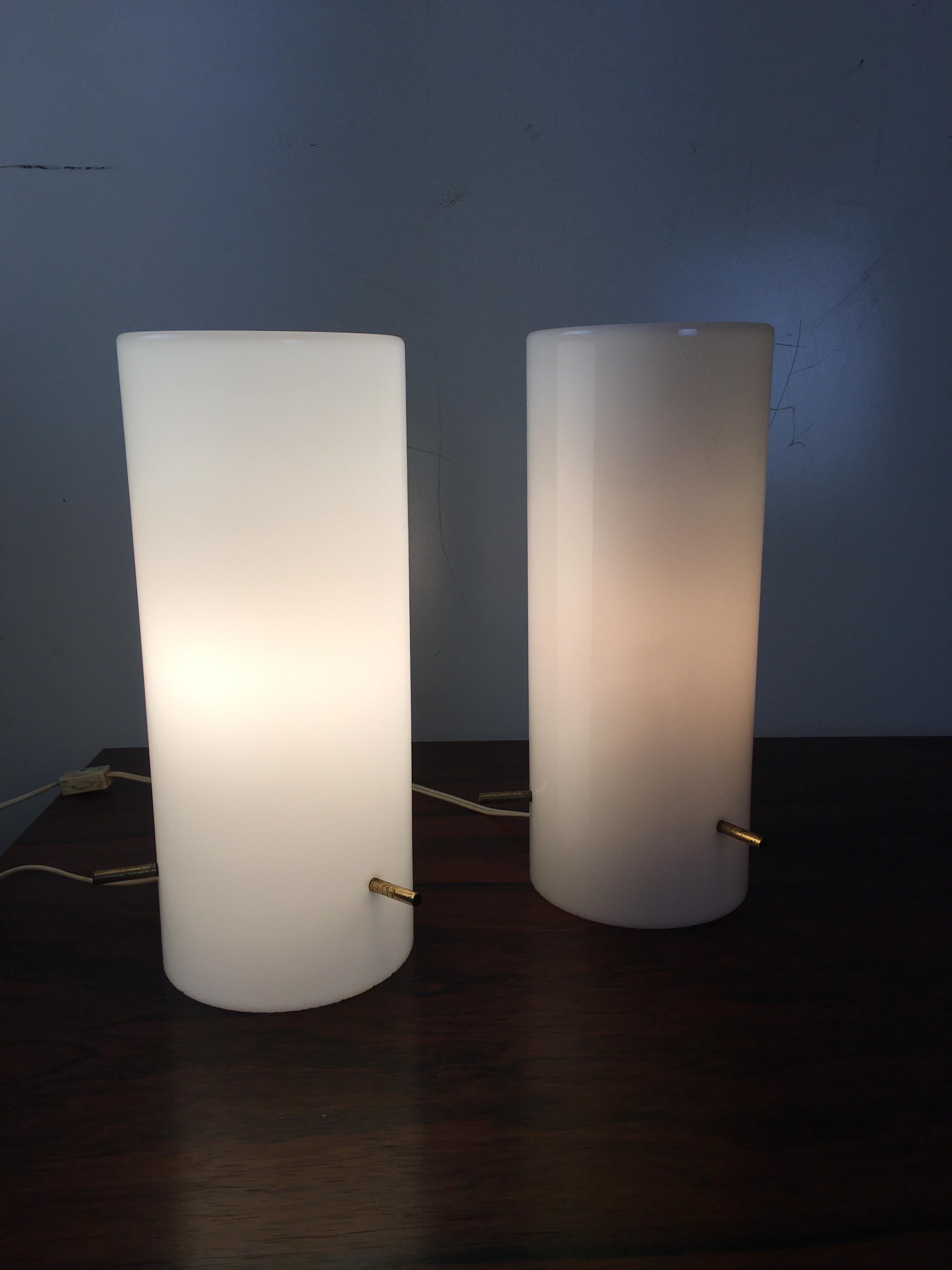 American Pair of Paul Mayen for Habitat Frosted Glass Tube Lamps