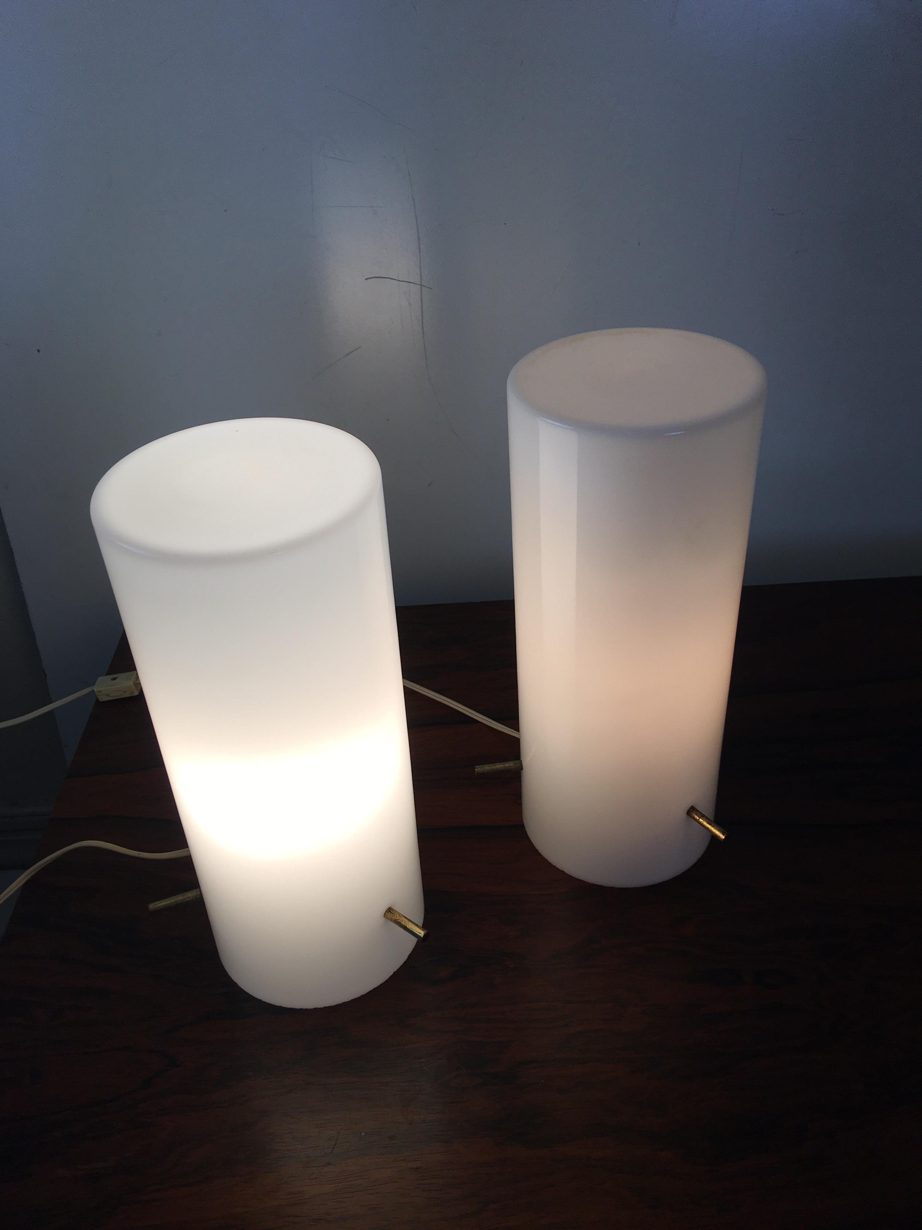 Mid-20th Century Pair of Paul Mayen for Habitat Frosted Glass Tube Lamps