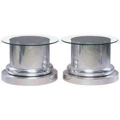 Pair of Paul Mayen Polished Aluminium Base Tables