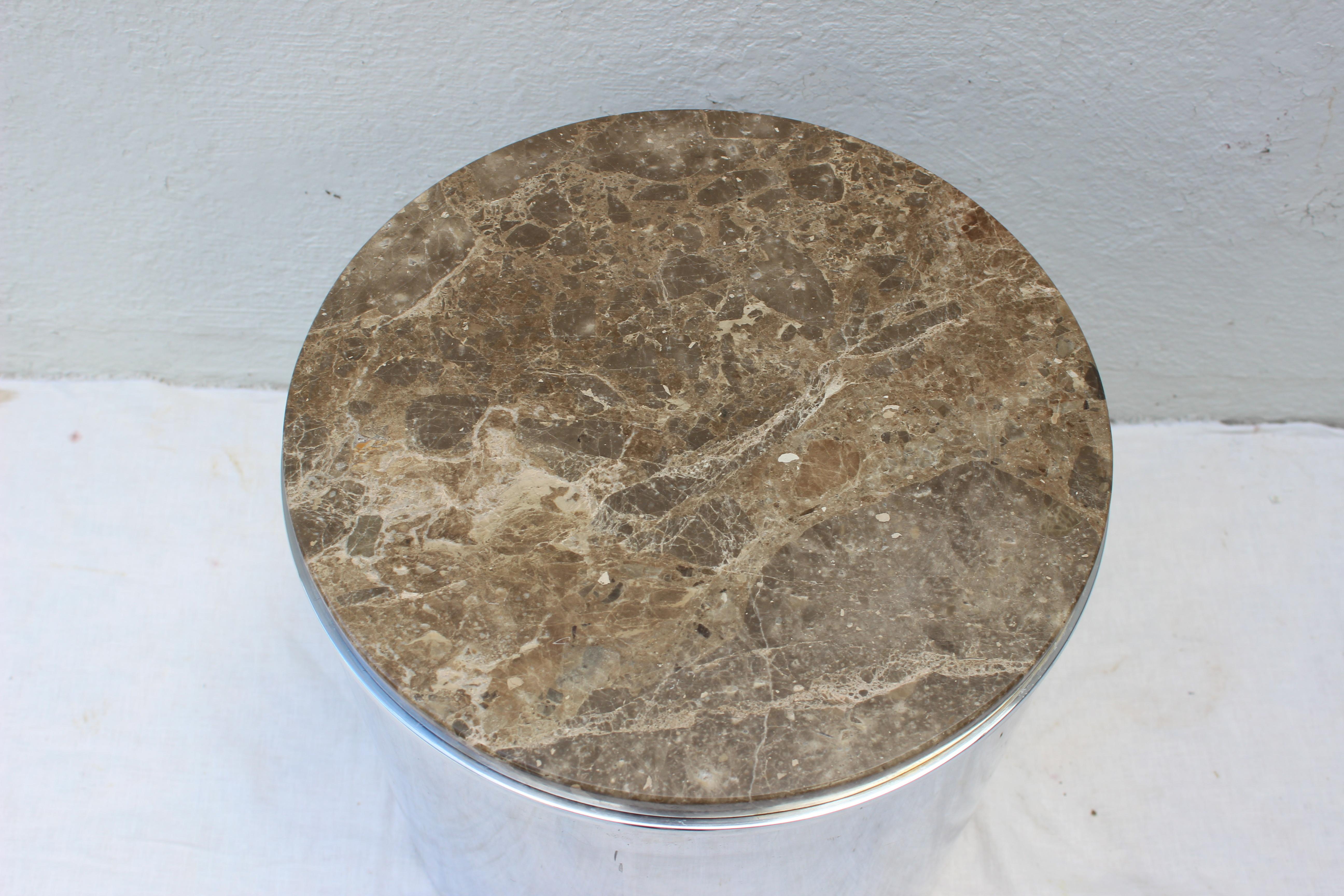 Pair of Paul Mayen Polished Steel and Marble Side Tables In Good Condition In East Hampton, NY