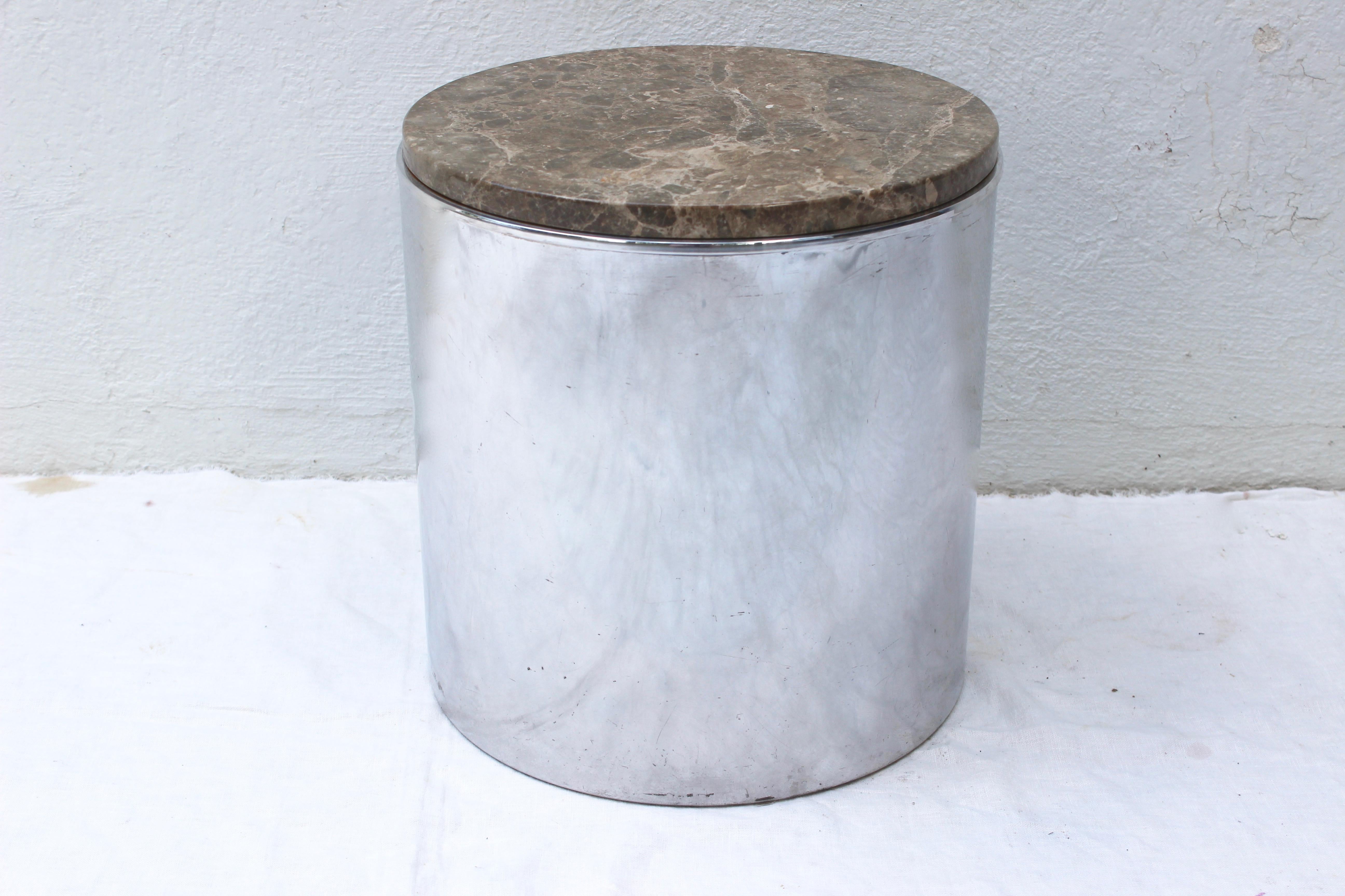 Pair of Paul Mayen Polished Steel and Marble Side Tables 3