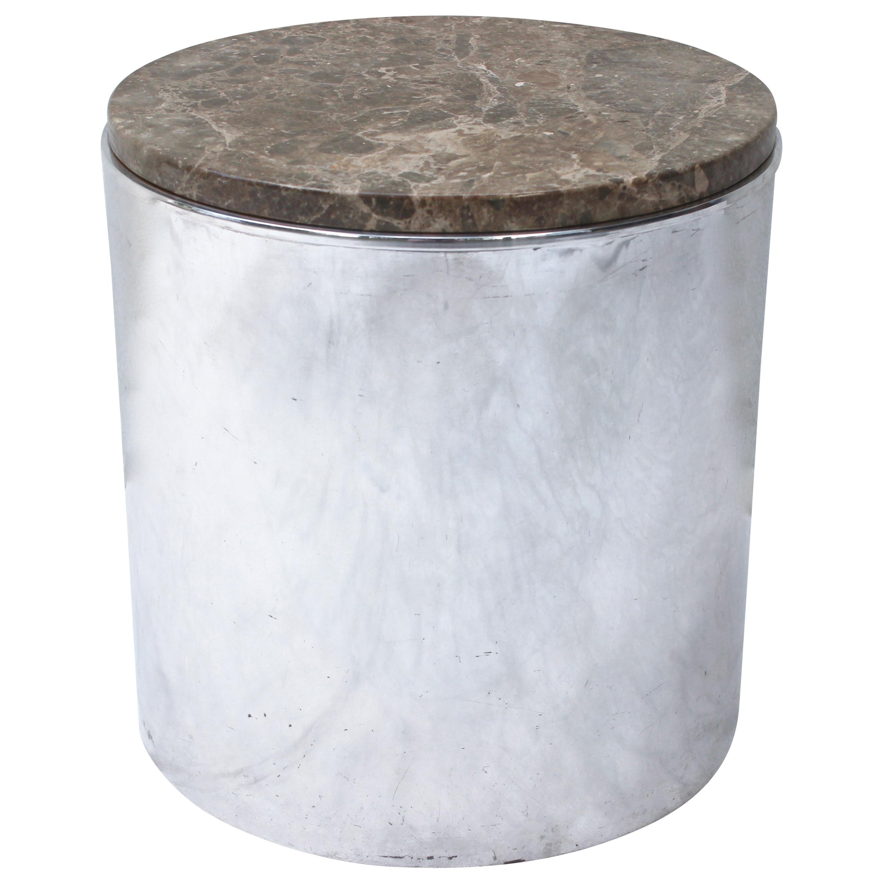Pair of Paul Mayen Polished Steel and Marble Side Tables