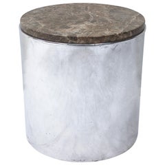 Vintage Pair of Paul Mayen Polished Steel and Marble Side Tables