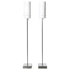Pair of Paul Mayen White Lucite Chrome Floor Lamps for Habitat 1960s