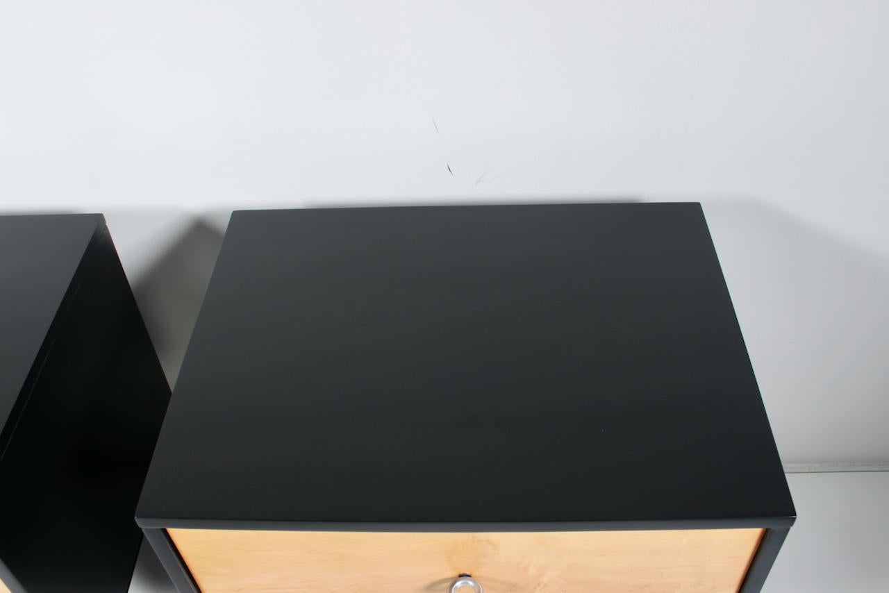Pair of Paul McCobb 1503 Planner Group Maple & Black Two Drawer Nightstands 2