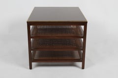 Pair of Paul McCobb 3 Tiered End Tables in Mahogany with Cane and Brass Edge