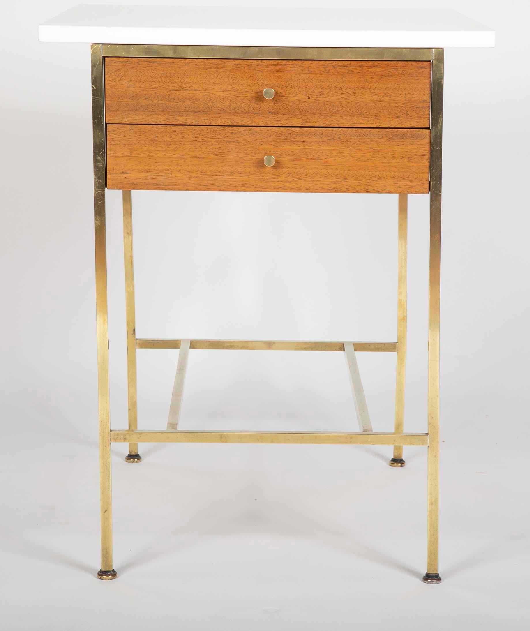 Pair of Paul McCobb Brass and Vitrolite Glass Top Side Tables 1