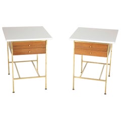 Pair of Paul McCobb Brass and Vitrolite Glass Top Side Tables