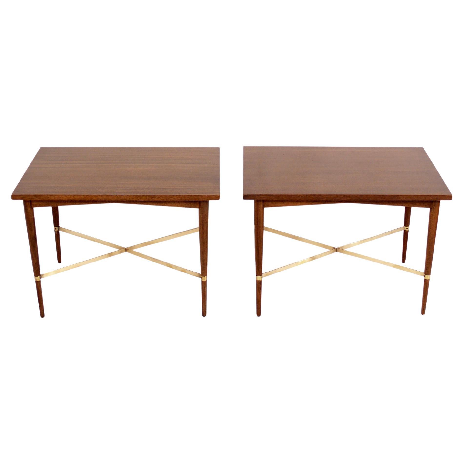 Mid-Century Modern Pair of Paul McCobb Brass X Base End Tables Night Stands Refinished Your Color For Sale