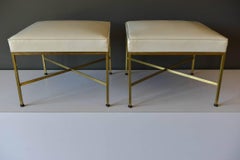 Pair of Paul McCobb Brass X-Base Ottomans, circa 1955