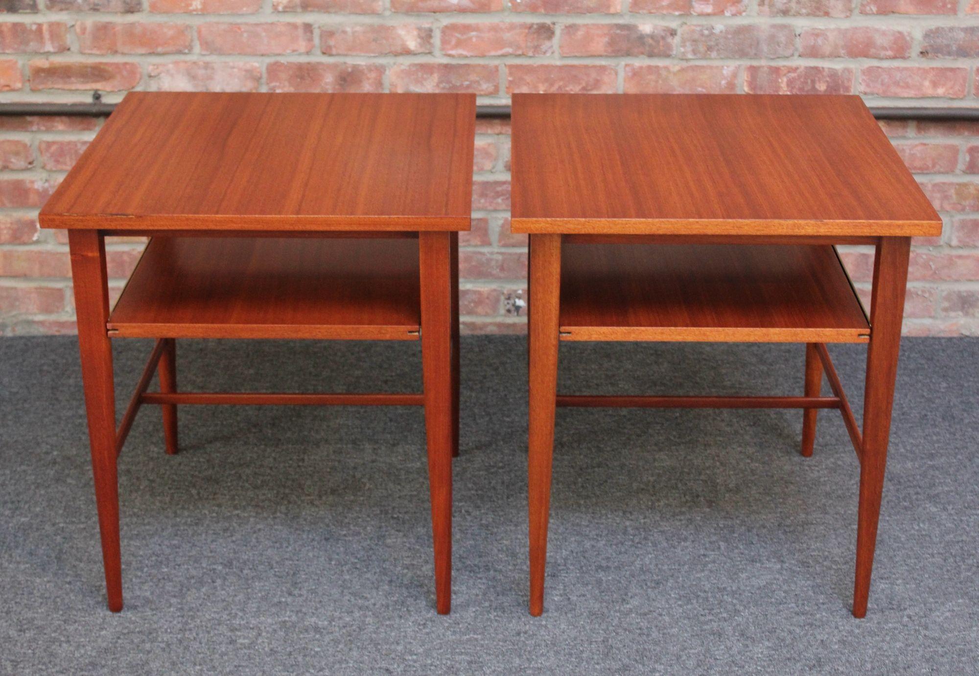Mid-20th Century Pair of Paul Mccobb Calvin Group Mahogany and Brass Nightstands for Directional For Sale