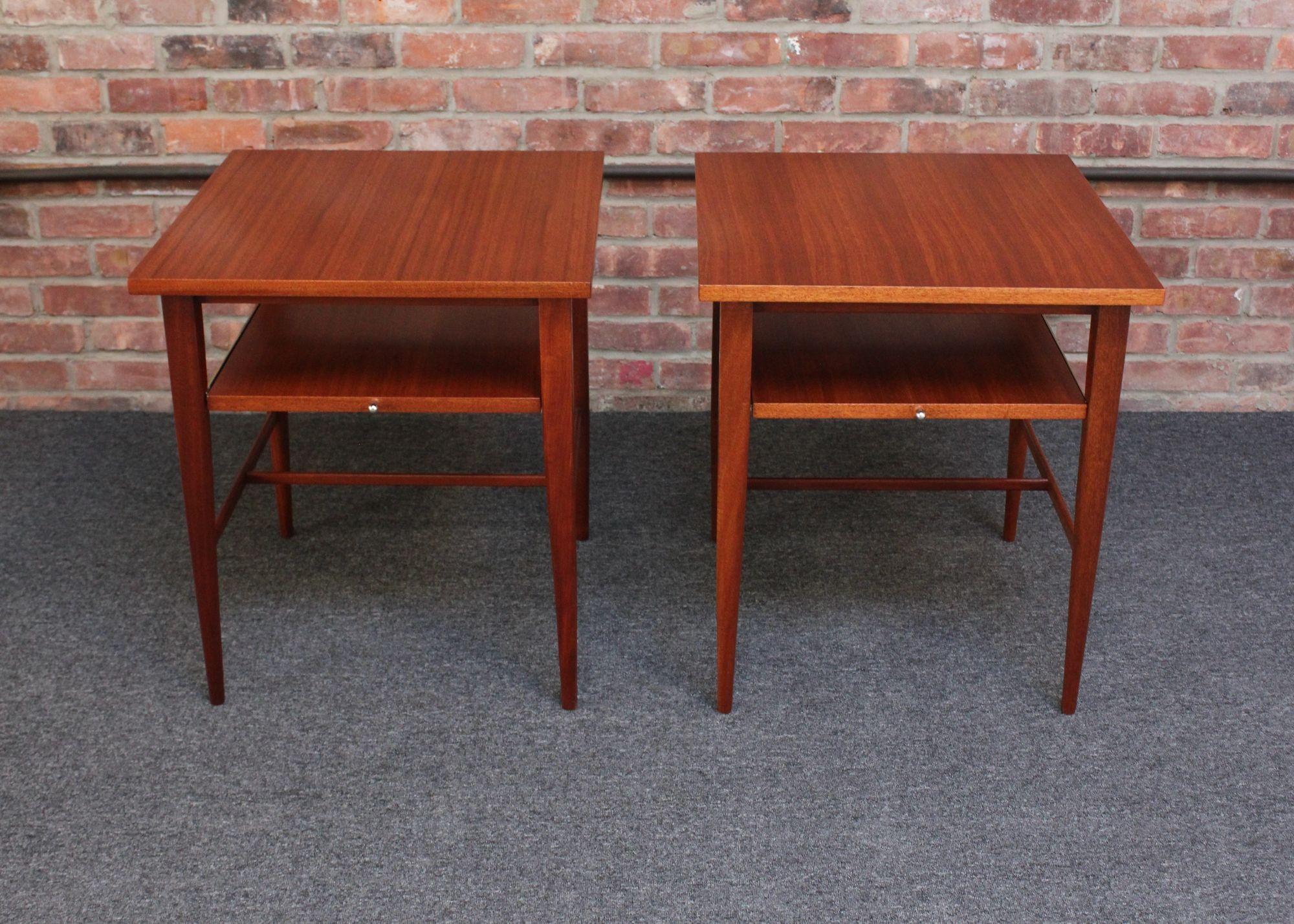 Stained Pair of Paul Mccobb Calvin Group Mahogany and Brass Nightstands for Directional For Sale