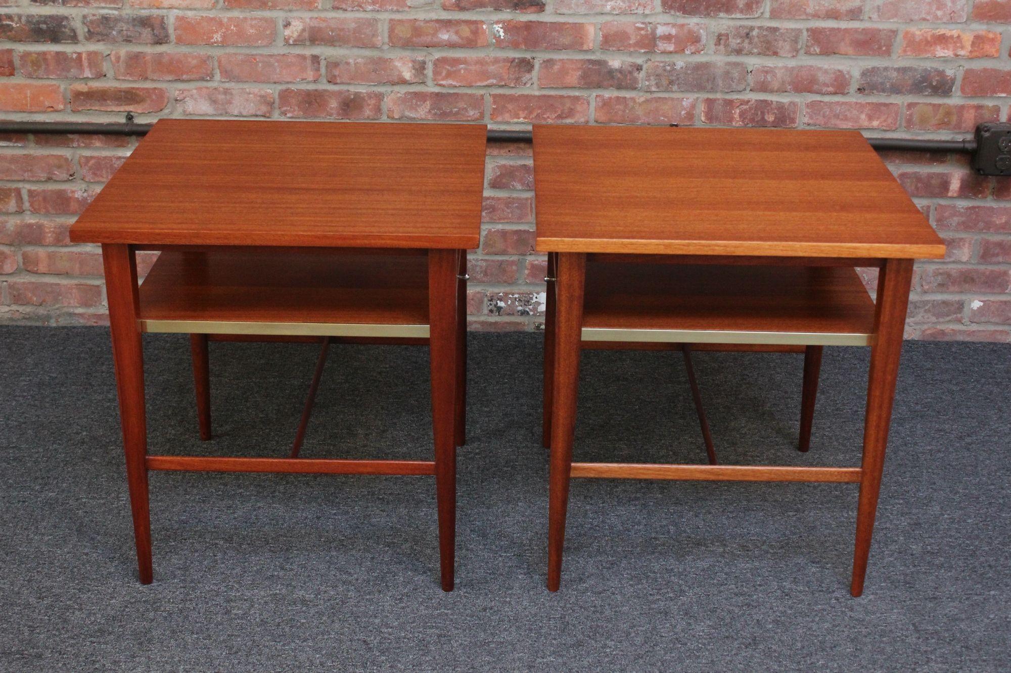 Pair of Paul Mccobb Calvin Group Mahogany and Brass Nightstands for Directional In Good Condition For Sale In Brooklyn, NY