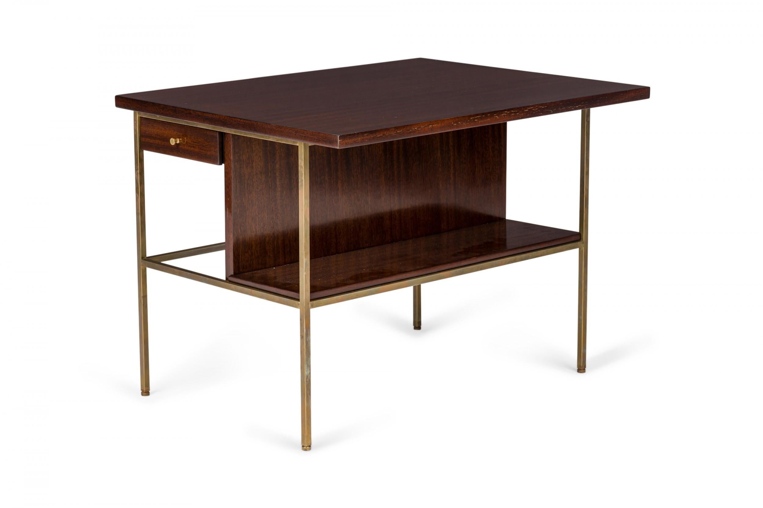 Mid-Century Modern Pair of Paul McCobb for Calvin Brass and Walnut Cantilever End/Side Tables For Sale