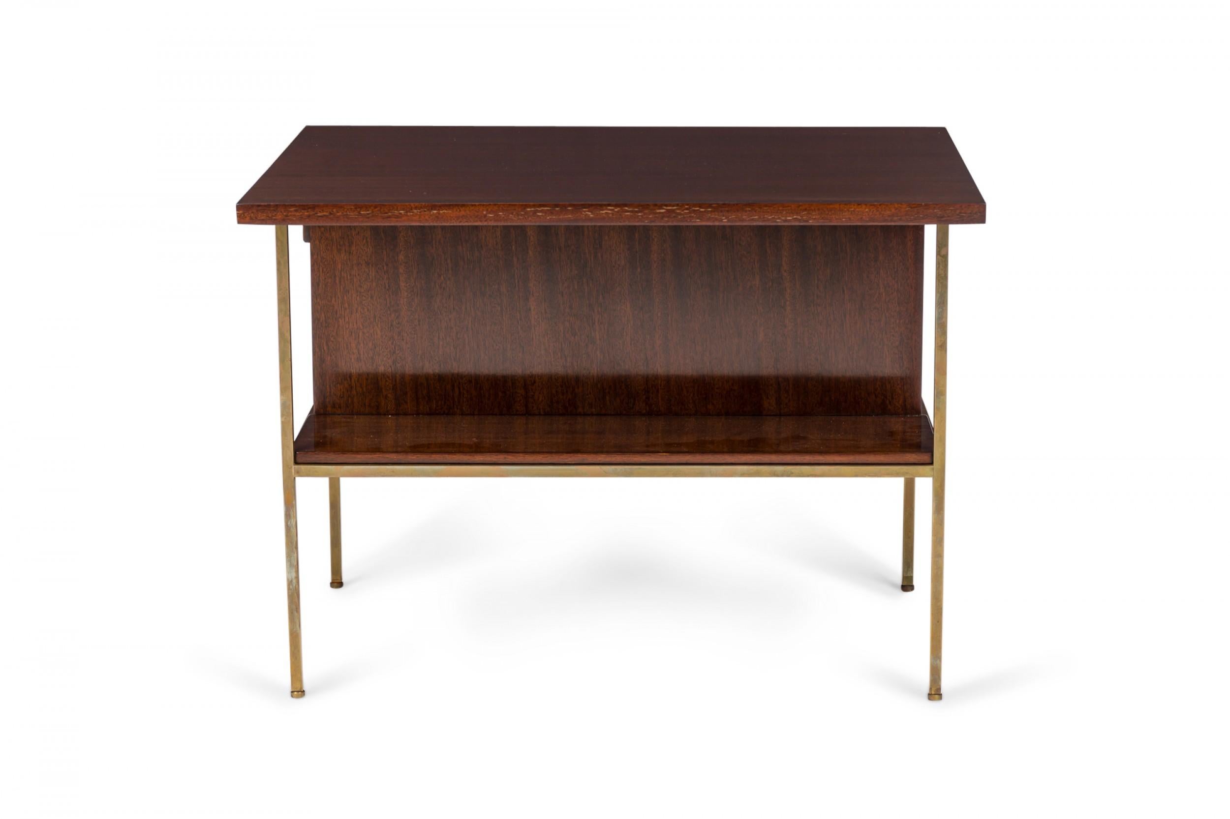 American Pair of Paul McCobb for Calvin Brass and Walnut Cantilever End/Side Tables For Sale