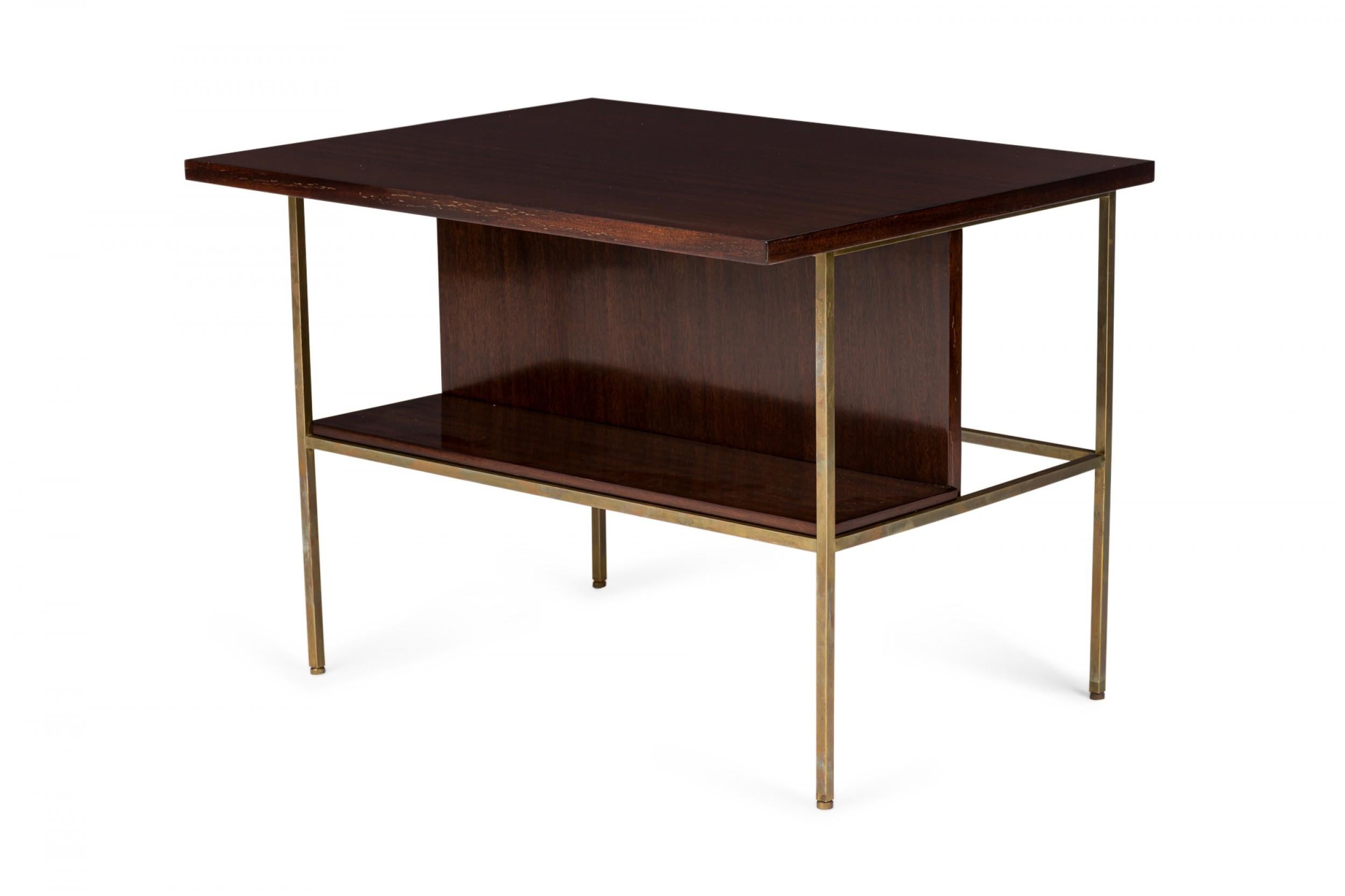 Pair of Paul McCobb for Calvin Brass and Walnut Cantilever End/Side Tables In Good Condition For Sale In New York, NY