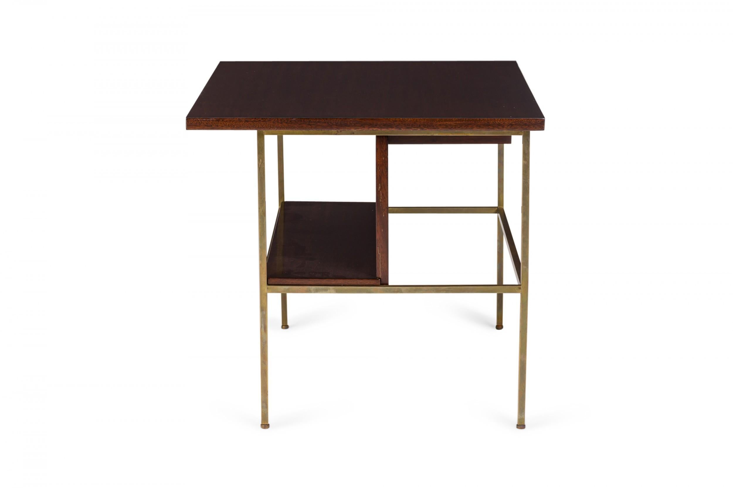 20th Century Pair of Paul McCobb for Calvin Brass and Walnut Cantilever End/Side Tables For Sale