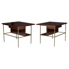 Vintage Pair of Paul McCobb for Calvin Brass and Walnut Cantilever End/Side Tables