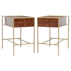 Pair of Paul McCobb for Calvin Furniture Co. Brass Framed Mahogany End