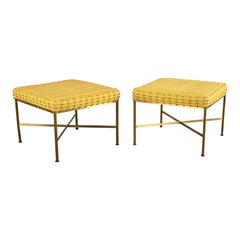 Paire de bancs « Directional Mid-Century Modern » de Paul McCobb, à piètement en X en laiton