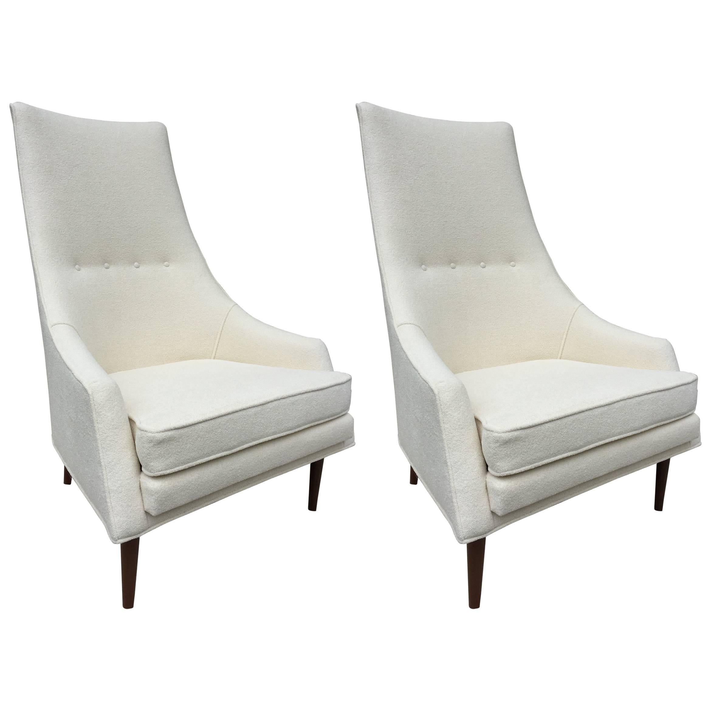 Pair of Paul McCobb High Back Club Chairs or Slipper Chairs For Sale